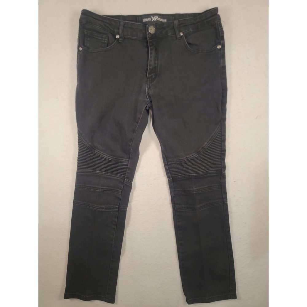 Xray Jeans Mens 32x30 Black Moto Skinny Jeans Ribbed Biker Stretch Streetwear‎
